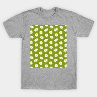 Daisy Ditsy Pattern on Olive Green T-Shirt